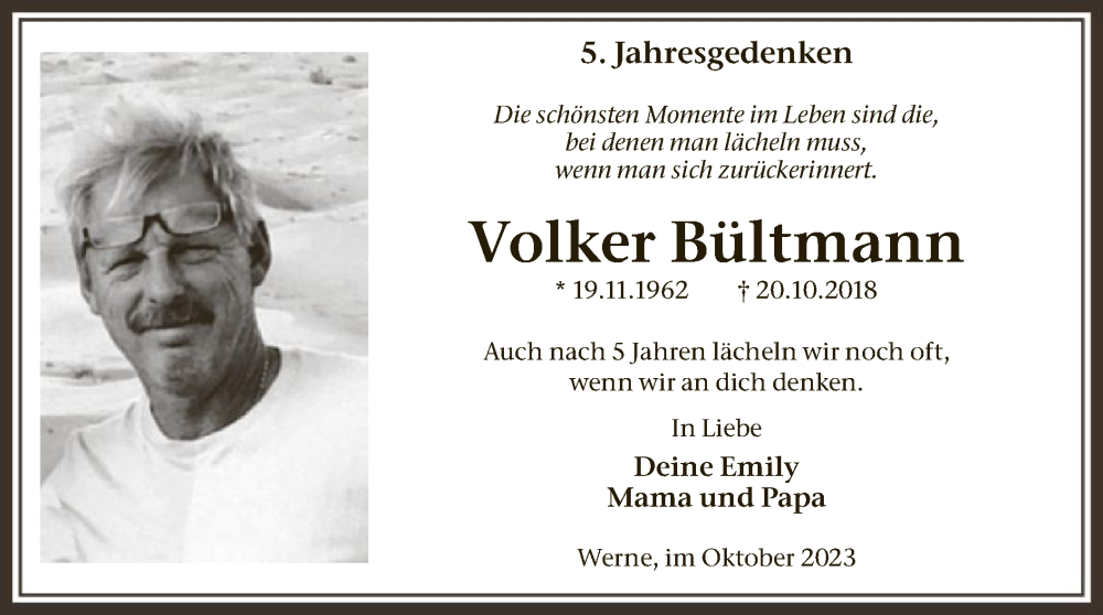  Traueranzeige für Volker Bültmann vom 21.10.2023 aus WA