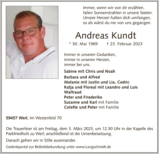 Traueranzeige von Andreas Kundt von WA