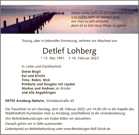 Traueranzeige von Detlef Lohberg von WA