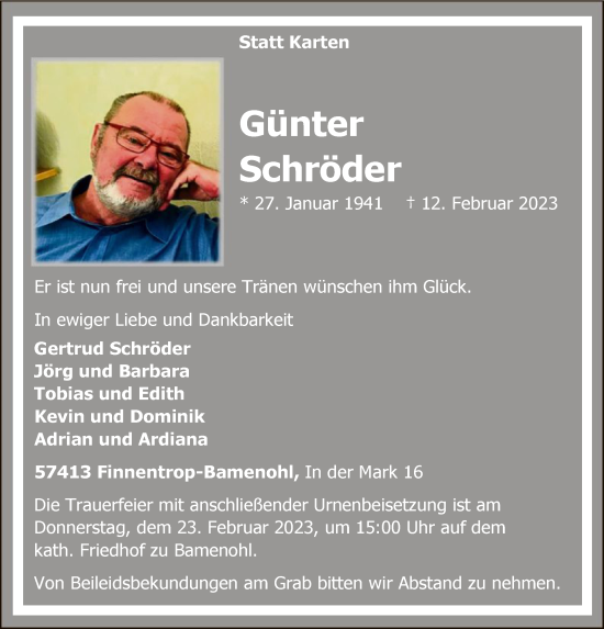 Traueranzeige von Günter Schröder von WA