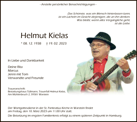 Traueranzeige von Helmut Kielas von WA