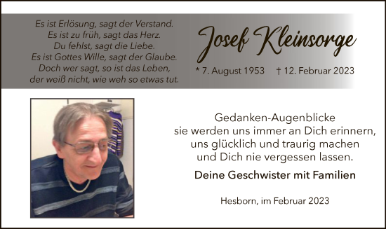 Traueranzeige von Josef Kleinsorge von WA