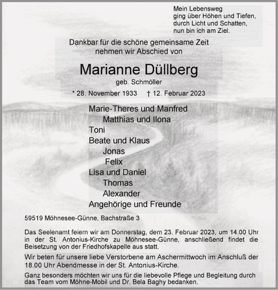 Traueranzeige von Marianne Düllberg von WA