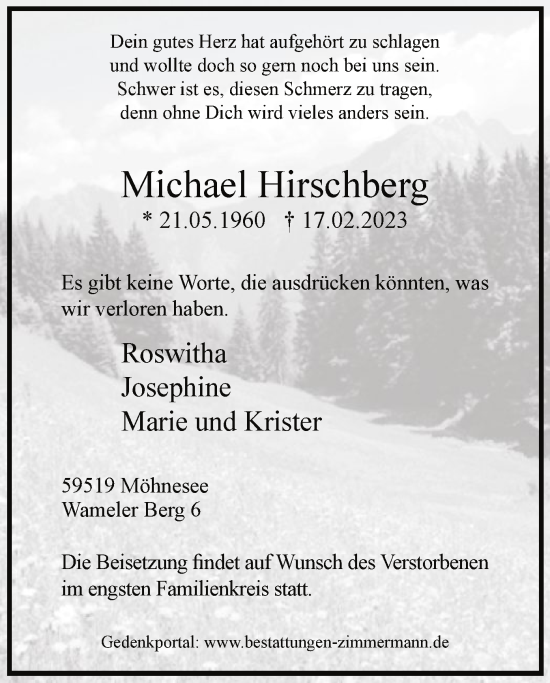 Traueranzeige von Michael Hirschberg von WA