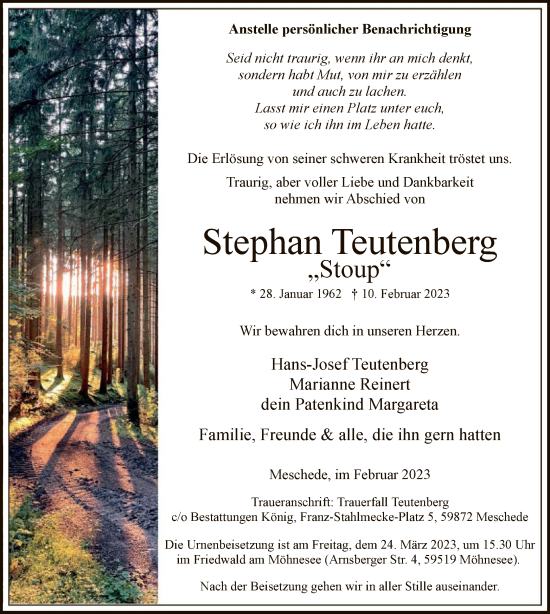 Traueranzeige von Stephan Teutenberg von WA