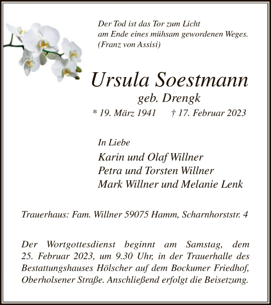 Traueranzeige von Ursula Soestmann von WA