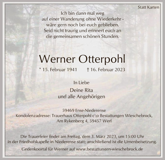 Traueranzeige von Werner Otterpohl von WA
