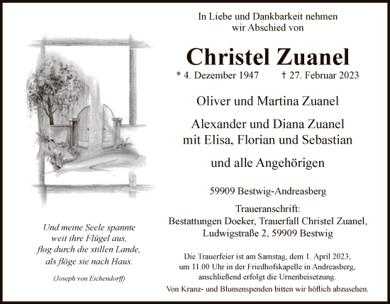 Traueranzeige von Christel Zuanel von WA