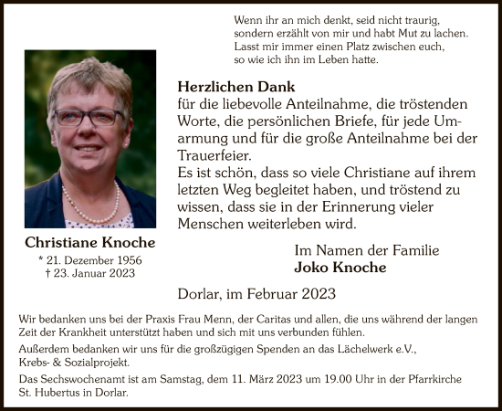 Traueranzeige von Christiane Knoche von WA