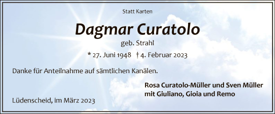 Traueranzeige von Dagmar Curatolo von WA