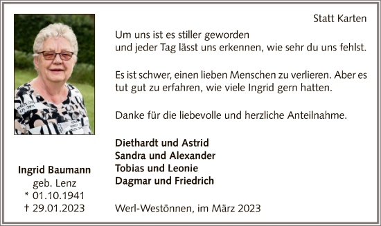 Traueranzeige von Dagmar und Friedrich von WA