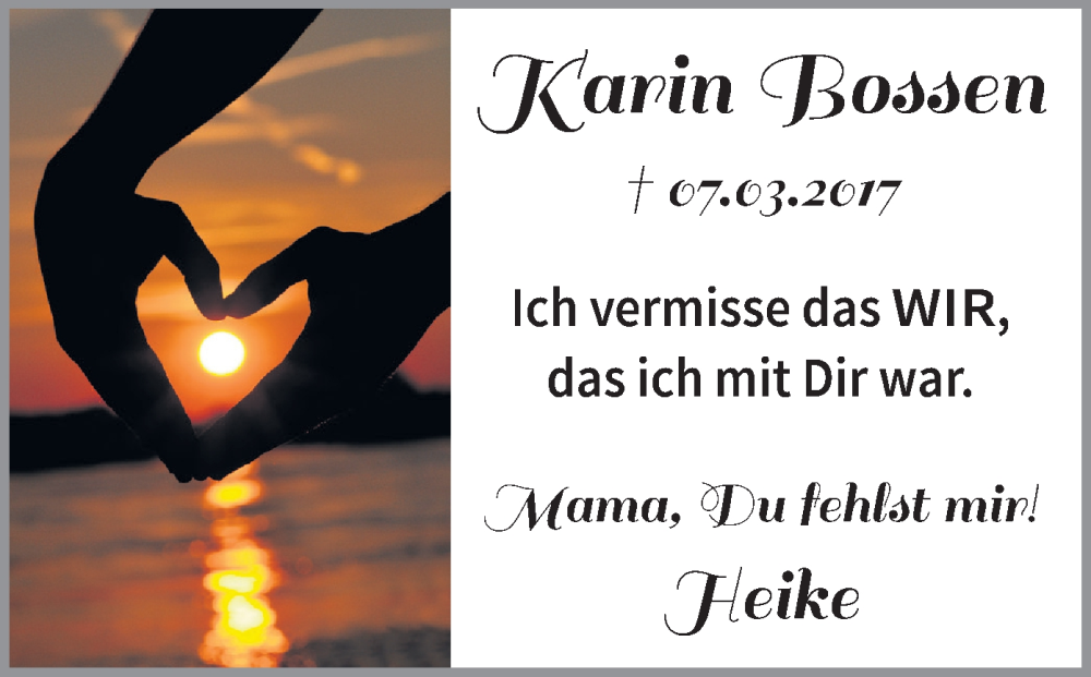  Traueranzeige für Karin Bossen vom 07.03.2023 aus WA