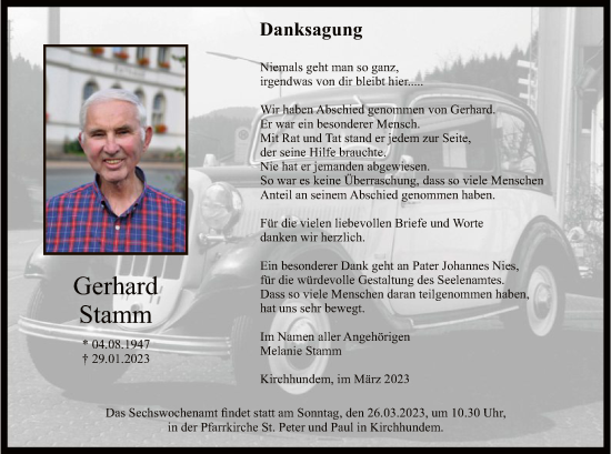 Traueranzeige von Gerhard Stamm von WA