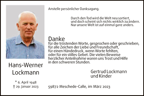 Traueranzeige von Hans-Werner Lockmann von WA