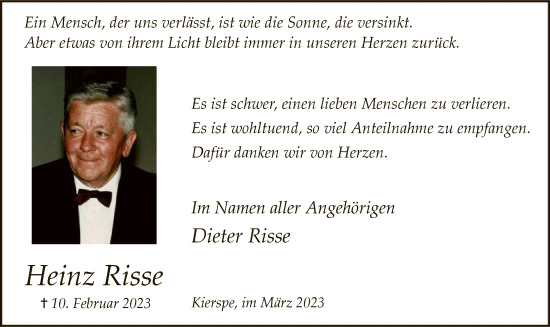 Traueranzeige von Heinz Risse von WA