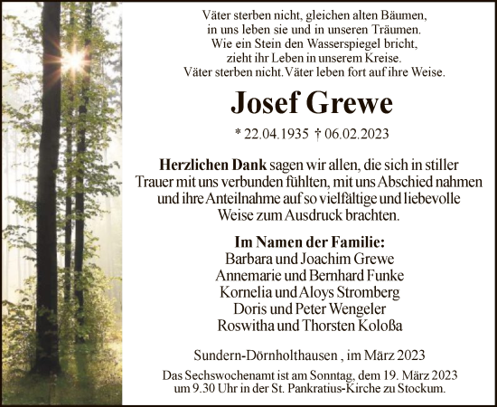 Traueranzeige von Josef Grewe von WA