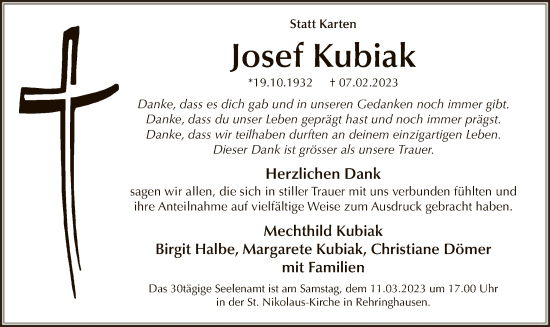Traueranzeige von Josef Kubiak von WA