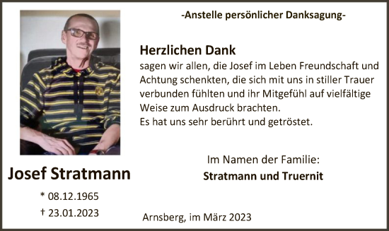 Traueranzeige von Josef Stratmann von WA