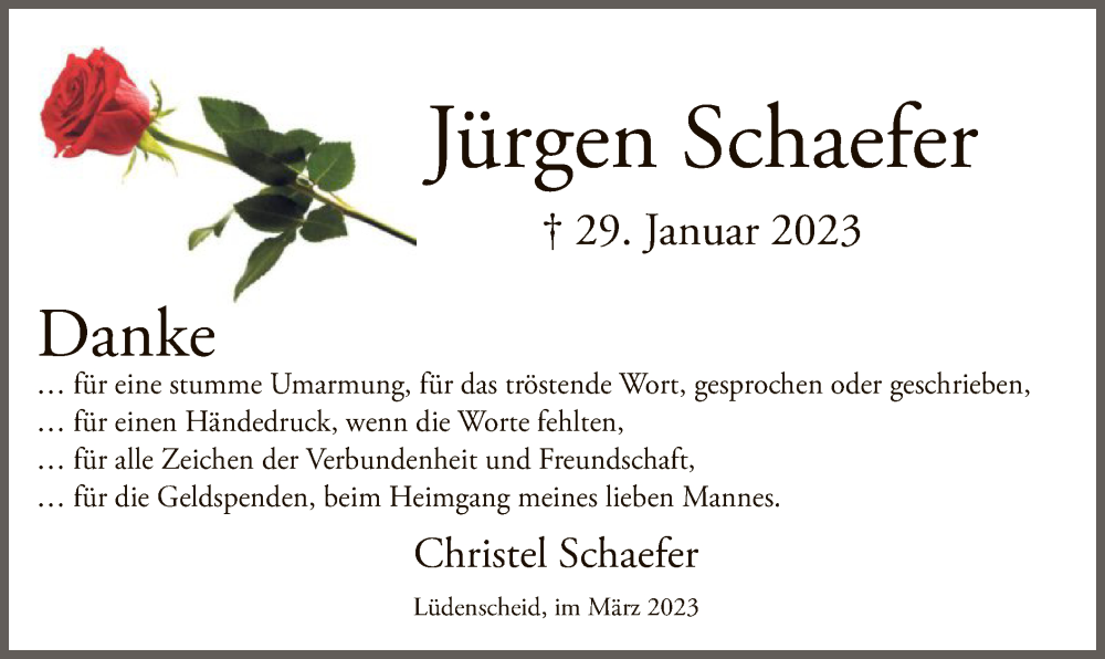  Traueranzeige für Jürgen Schaefer vom 04.03.2023 aus WA
