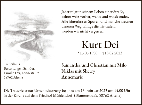 Traueranzeige von Kurt Dei von WA
