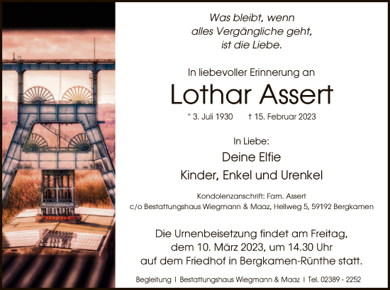 Traueranzeige von Lothar Assert von WA