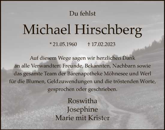 Traueranzeige von Michael Hirschberg von WA