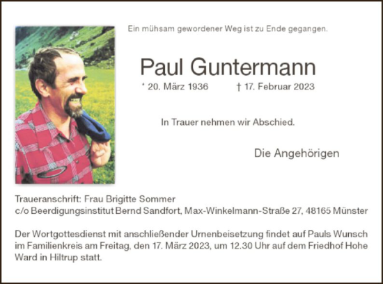 Traueranzeige von Paul Guntermann von WA