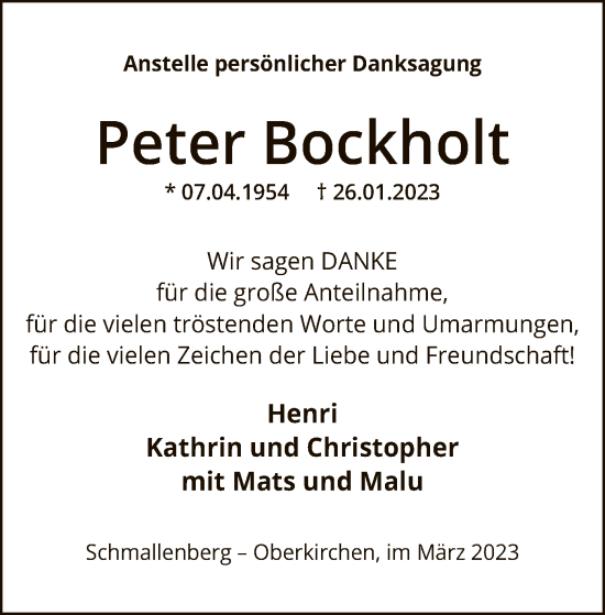 Traueranzeige von Peter Bockholt von WA