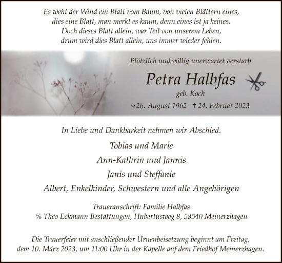 Traueranzeige von Petra Halbfas von WA