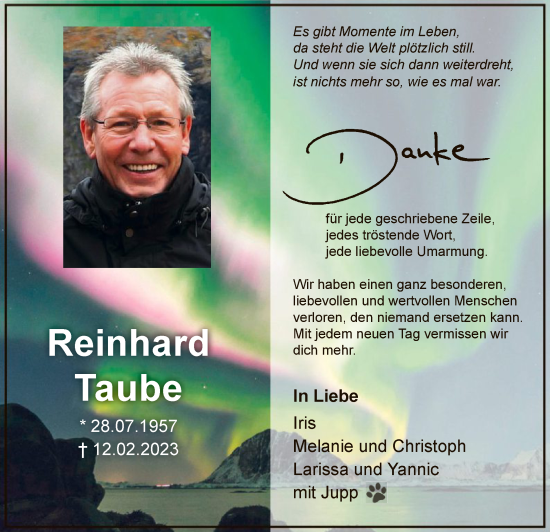 Traueranzeige von Reinhard Taube von WA