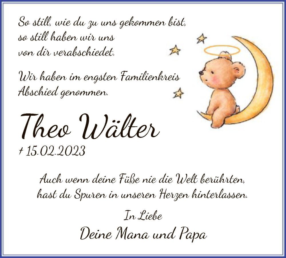  Traueranzeige für Theo Wälter vom 04.03.2023 aus WA