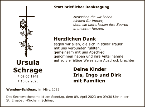 Traueranzeige von Ursula Schrage von WA