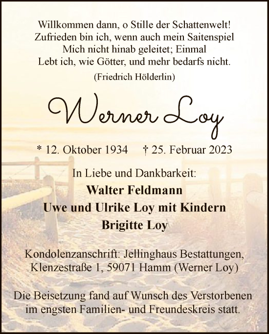 Traueranzeige von Werner Loy von WA
