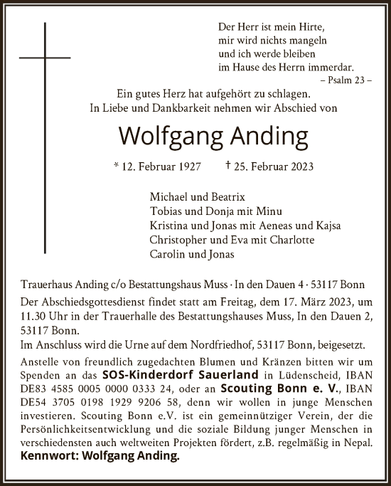 Traueranzeige von Wolfgang Anding von WA