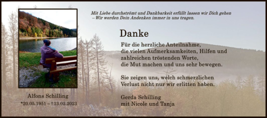 Traueranzeige von Alfons Schilling von WA