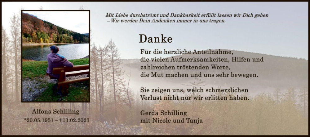  Traueranzeige für Alfons Schilling vom 08.04.2023 aus WA
