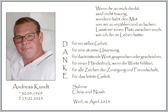 Traueranzeige von Andreas Kundt von WA