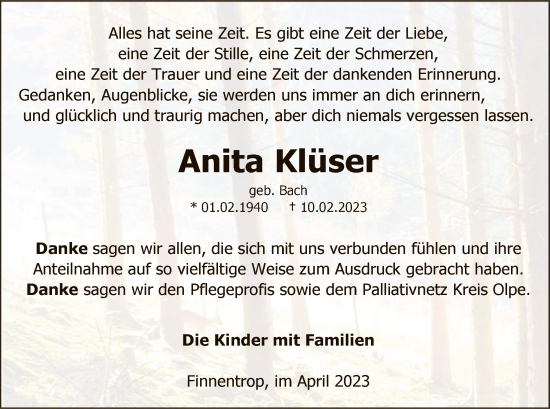 Traueranzeige von Anita Klüser von WA