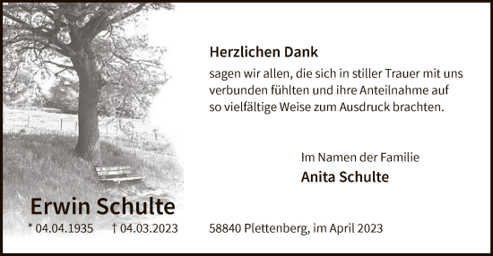 Traueranzeige von Erwin Schulte von WA