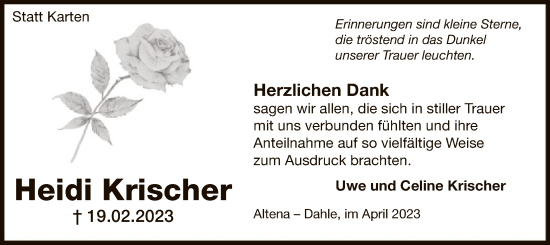 Traueranzeige von Heidi Krischer von WA
