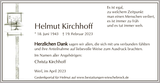 Traueranzeige von Helmut Kirchhoff von WA