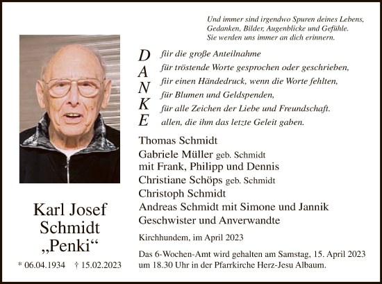 Traueranzeige von Karl Josef Schmidt von WA