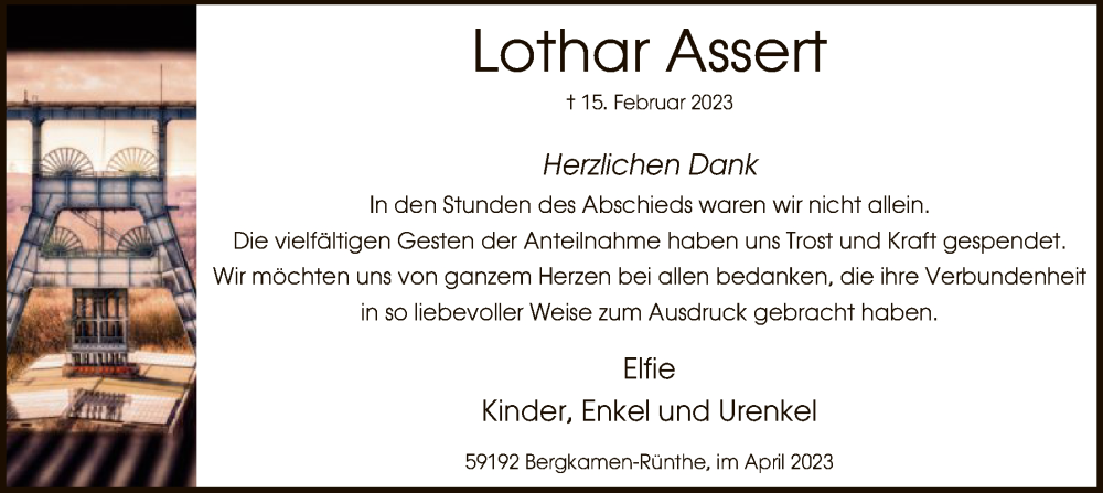  Traueranzeige für Lothar Assert vom 29.04.2023 aus WA