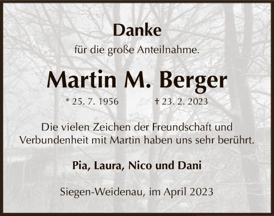 Traueranzeige von Martin M. Berger von WA
