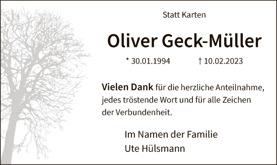 Traueranzeige von Oliver Geck-Müller von WA