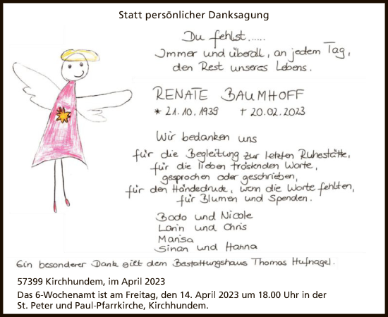 Traueranzeige von Renate Baumhoff von WA