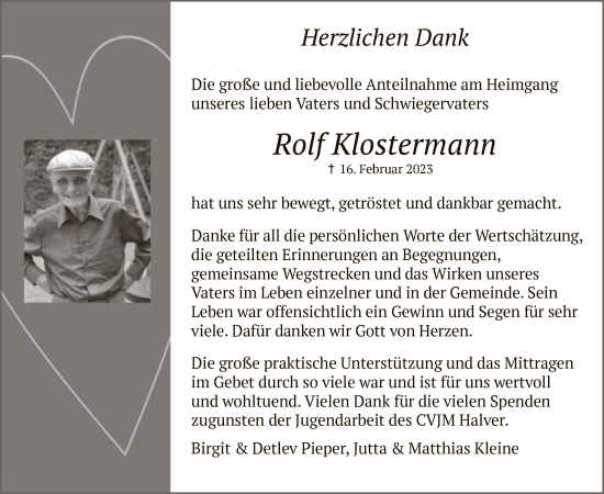 Traueranzeige von Rolf Klostermann von WA