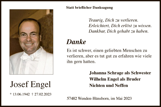 Traueranzeige von Josef Engel von WA