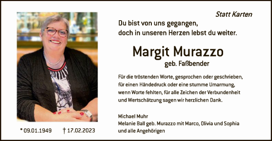 Traueranzeige von Margit Murazzo von WA