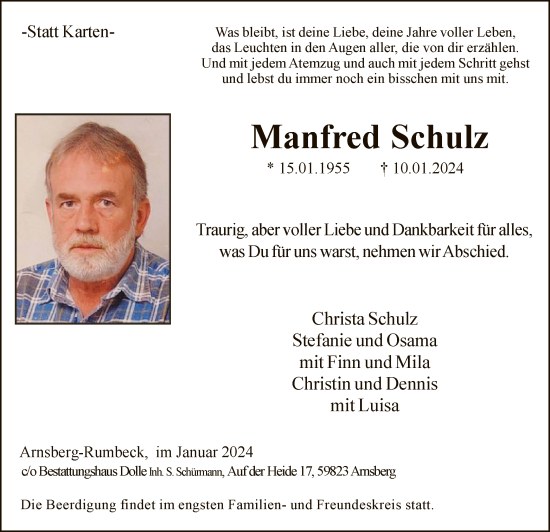 Traueranzeige von Manfred Schulz von WA
